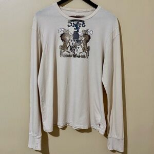 Guess| Men’s Y2K‎ Honore Coat of Arms Cream Long Sleeve Knit Shirt Sz XL